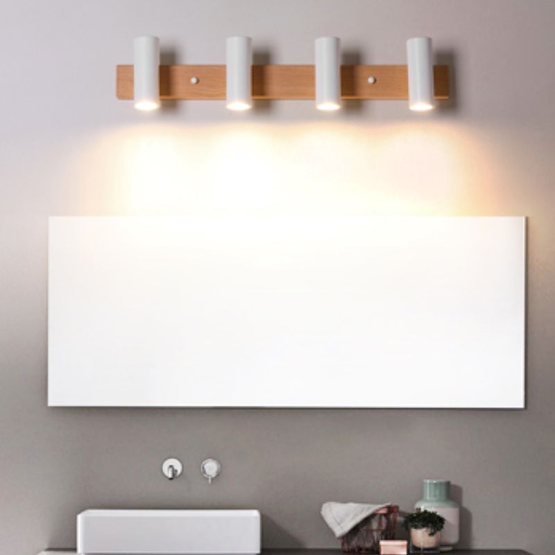 Metemit Rotatable Spotlight Mirror Front Vanity Wall Lamp, Wood/Metal