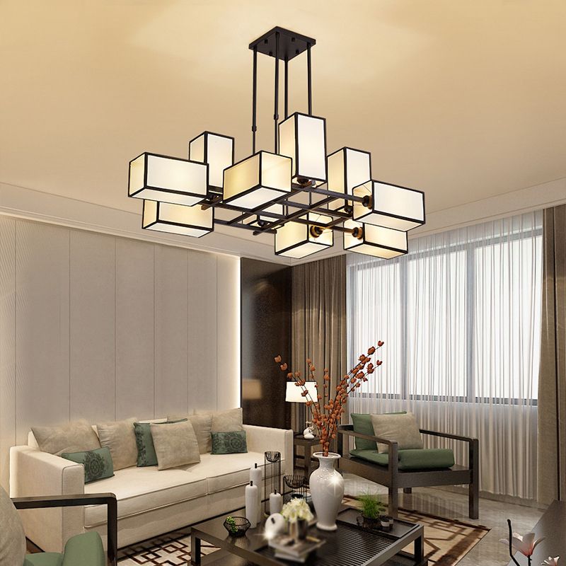 Peligud Pendant Light Square Retro, Metal/Fabric, Black/Gold, Living Room