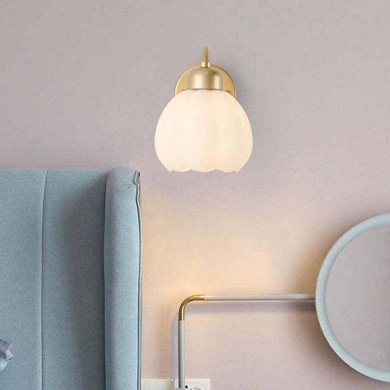 Jekumut Nordic Flower Vanity Glass Metal Wall Lamp, Gold/Ivory