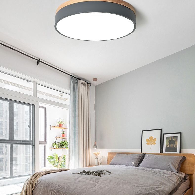 Losupak Nordic LED Round Flush Mount Ceiling Light Wood Color