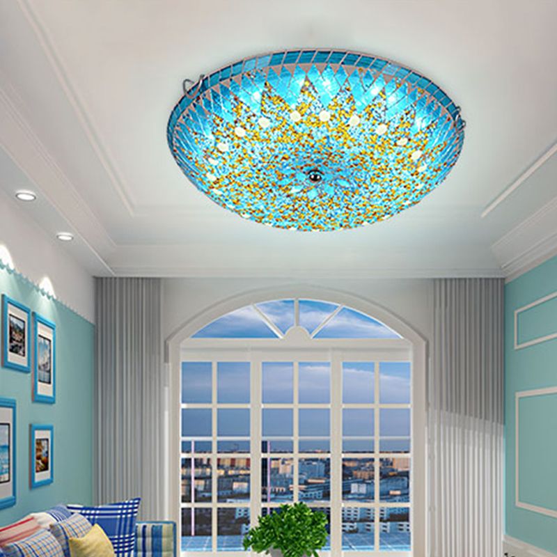 Dimoler Modern Mediterranean Glass Flush Mount Ceiling Light Blue/Yellow/White