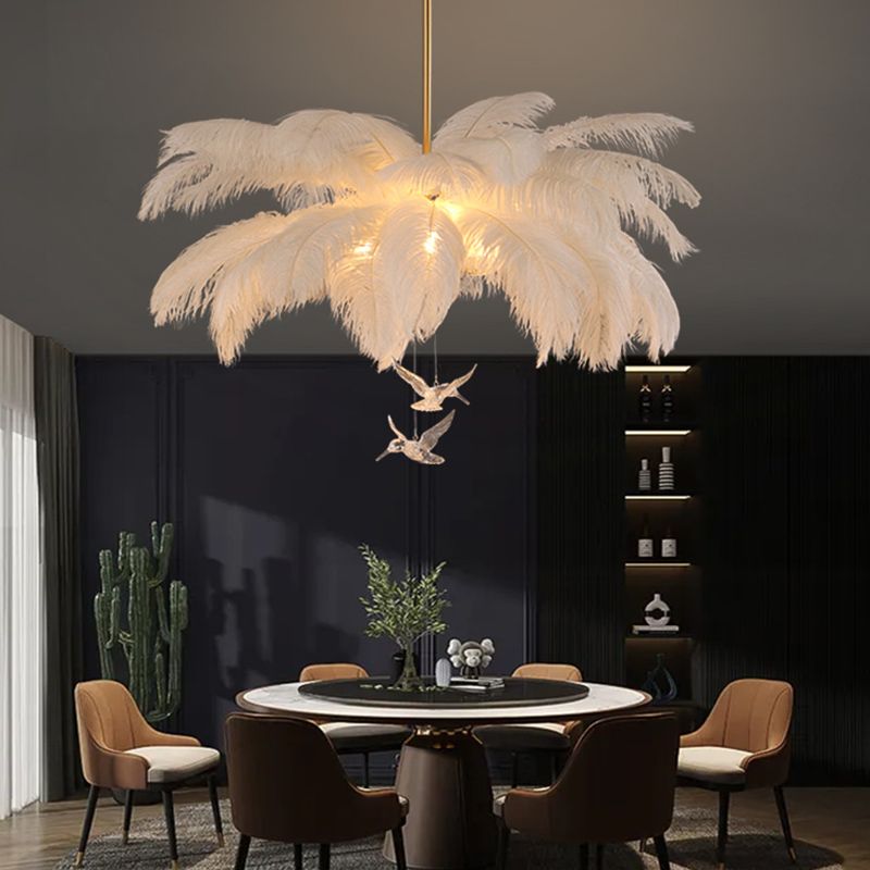 Wagires Ostrich Contemporary Elegant Feather Chandelier, White