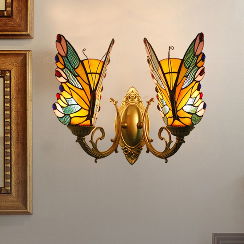 Josuket Artistic Butterfly Metal/Glass Lamps Wall, Red/Blue/Multi-Color/Light Blue