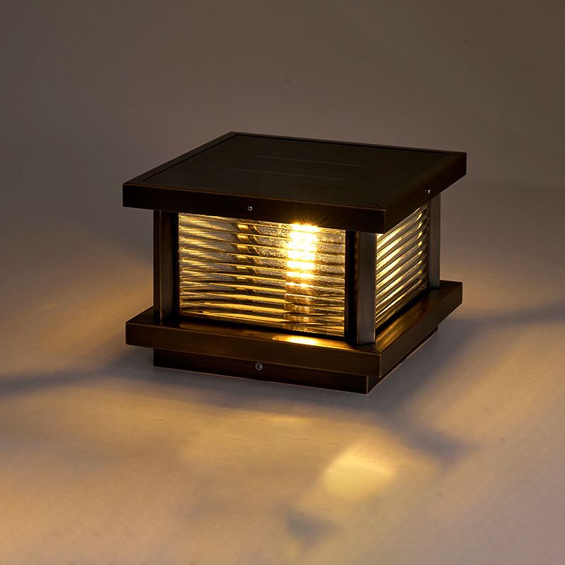 Loporum Modern Rectangular Metal Outdoor Solar Lamp, Black/ Brass/Bronze