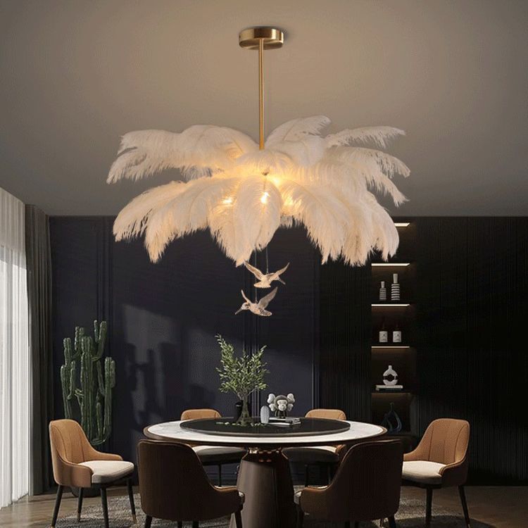 Wagires Ostrich Contemporary Elegant Feather Chandelier, White
