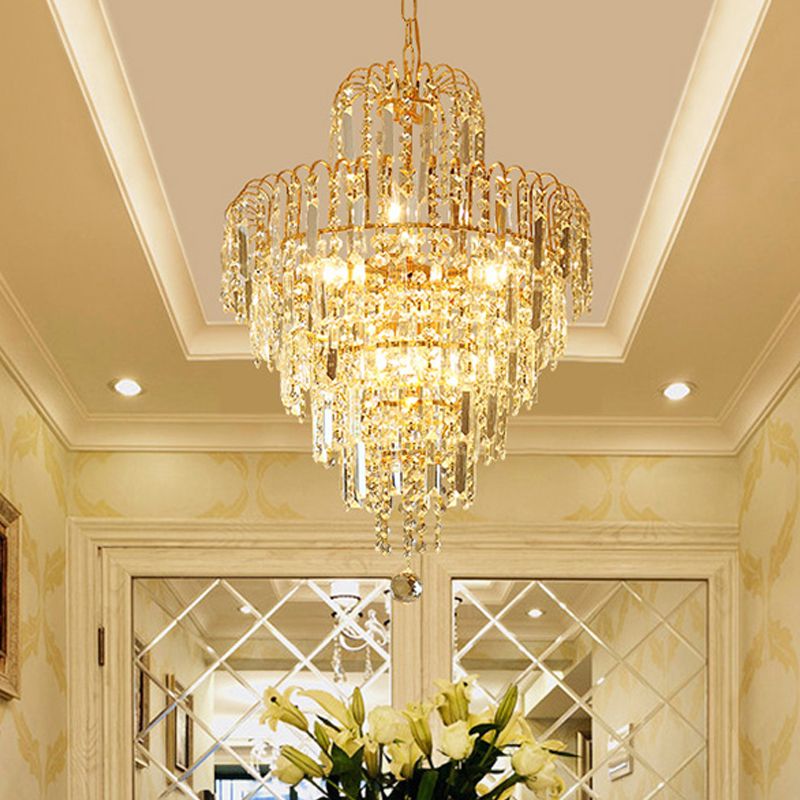Zuronad Luxury 5 Layers Tassel Crystal Gold Chandelier