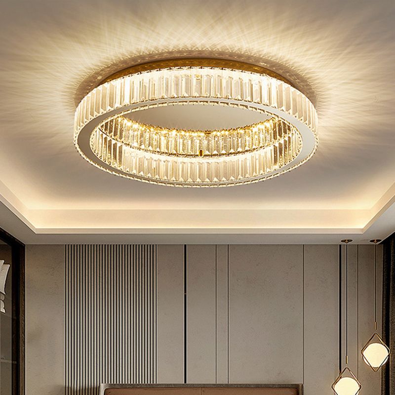 Saledud Modern Art Deco Circular Crystal Flush Mount Ceiling Light Gold