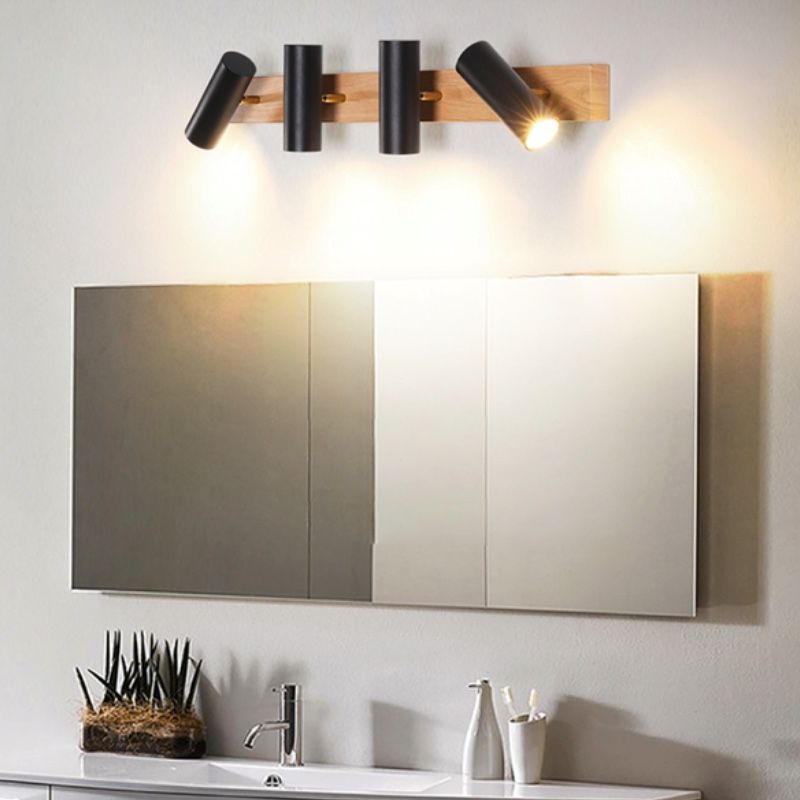 Metemit Rotatable Spotlight Mirror Front Vanity Wall Lamp, Wood/Metal