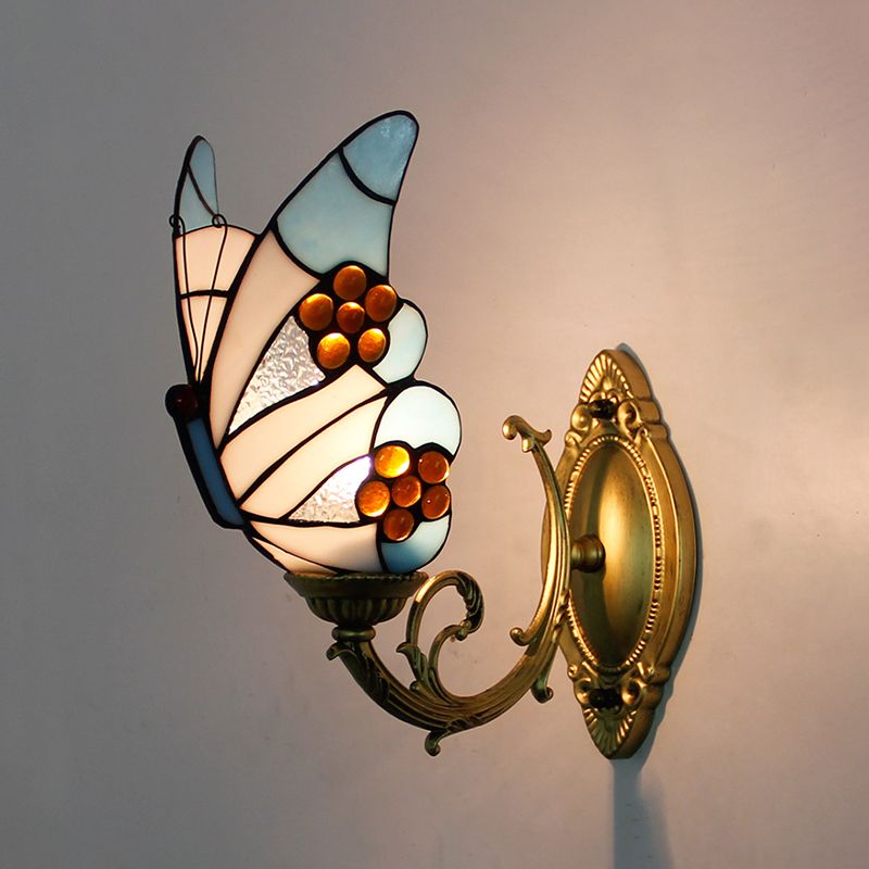 Josuket Artistic Butterfly Metal/Glass Lamps Wall, Red/Blue/Multi-Color/Light Blue