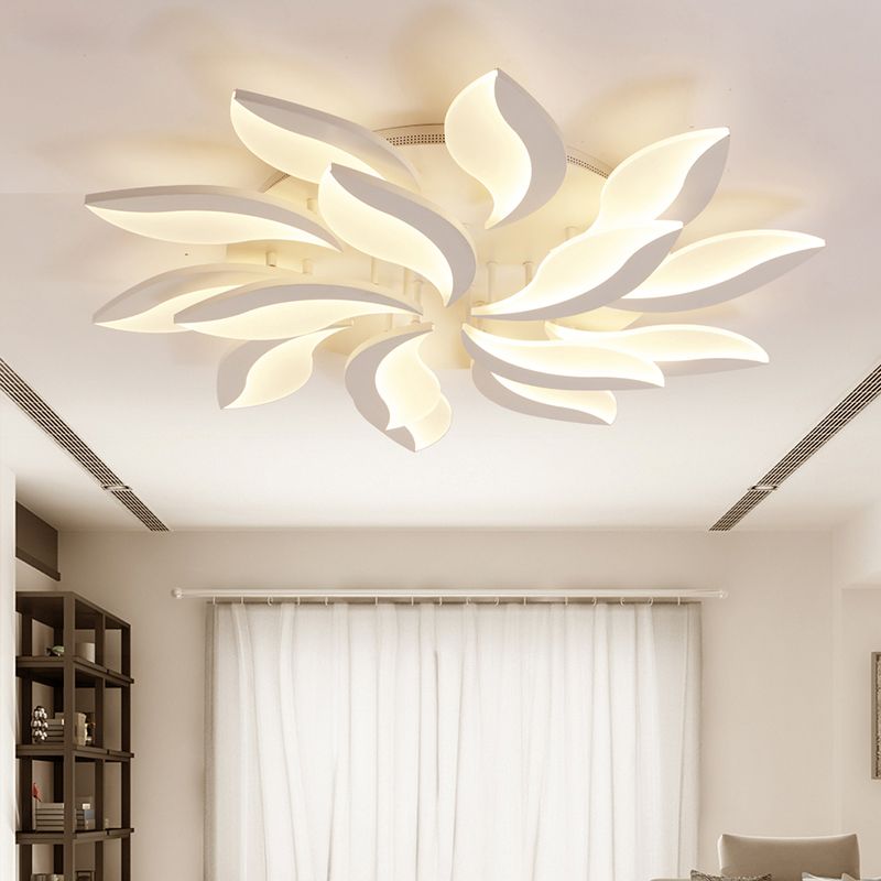 Sumukok Minimalist Art Deco Flower Flush Mount Ceiling Light, White, Living Room
