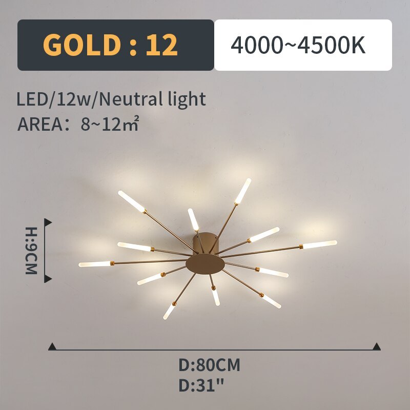 Kovon Flush-Mount Ceiling Light Fireworks, Black/Gold-Neutral Decor