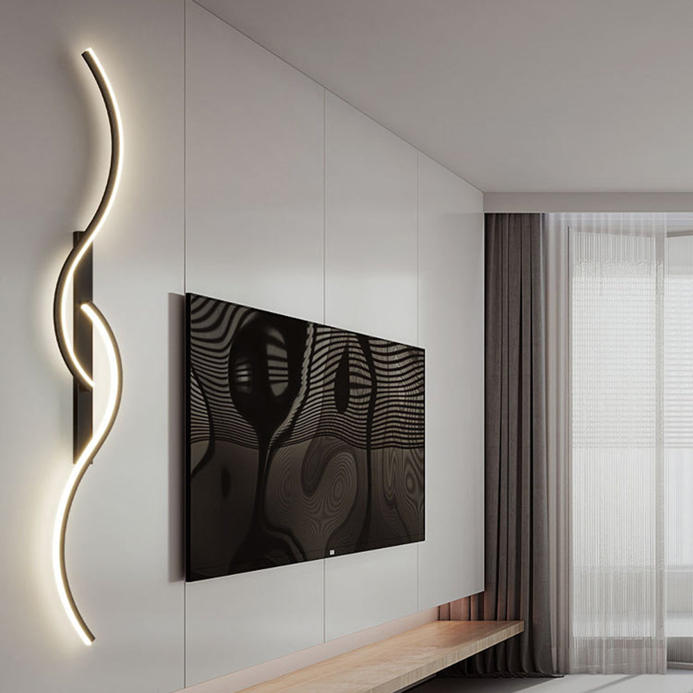 Vireth Modern Linear Wave Bedroom Wall Lamp, Black/Gold-Neutral Decor