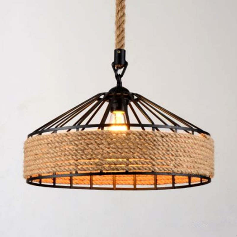 Rubarom Retro Rope Metal Pendant Light, Black