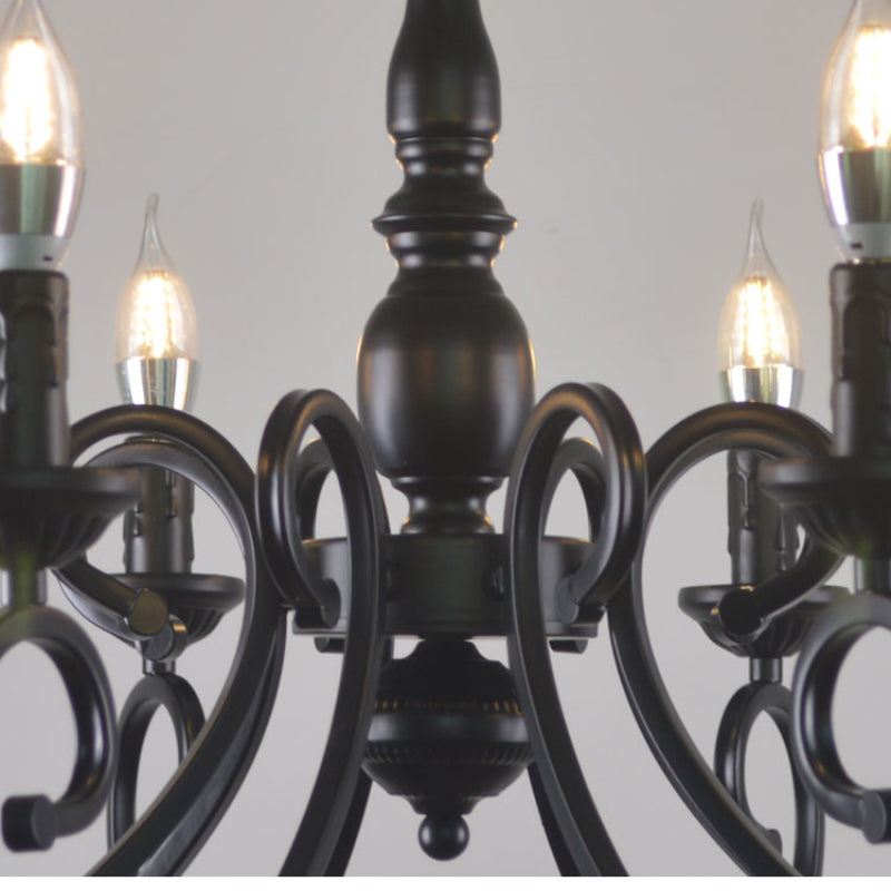 Porilud Creative Retro Candle Chandelier Black Metal Bedroom
