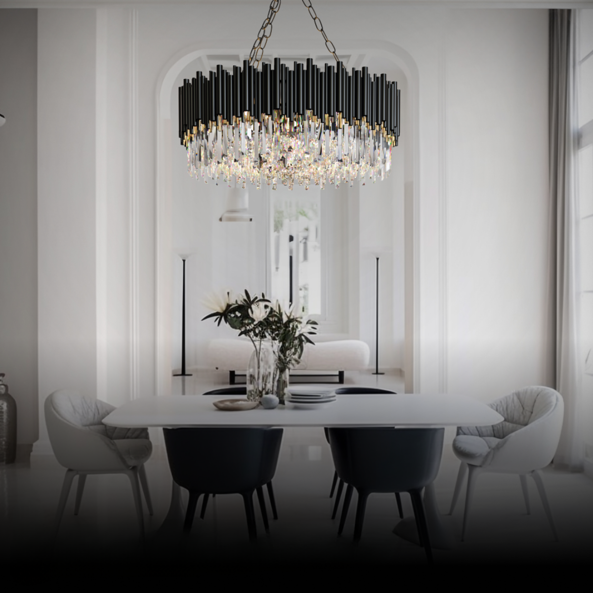 Bomuver Industrial Cylindrical Crystal/Metal Chandeliers Black Living Room
