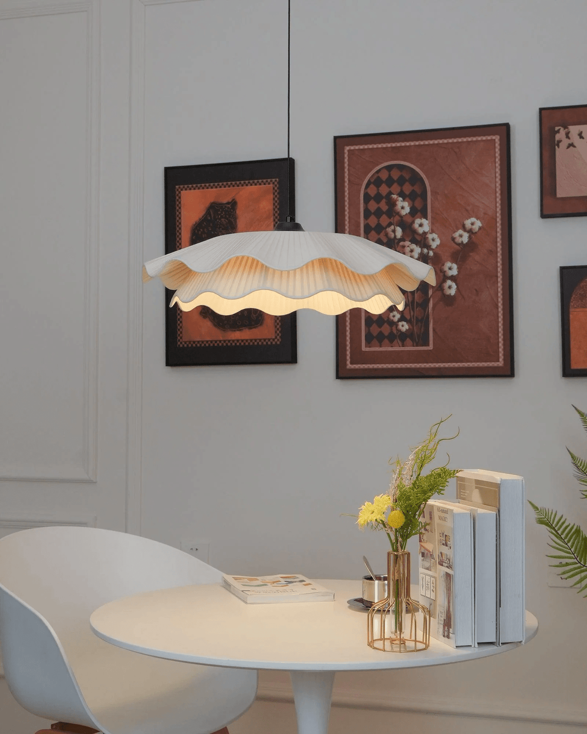 Ellorel Elegance Wave Brass Fabric Pendant Lamp