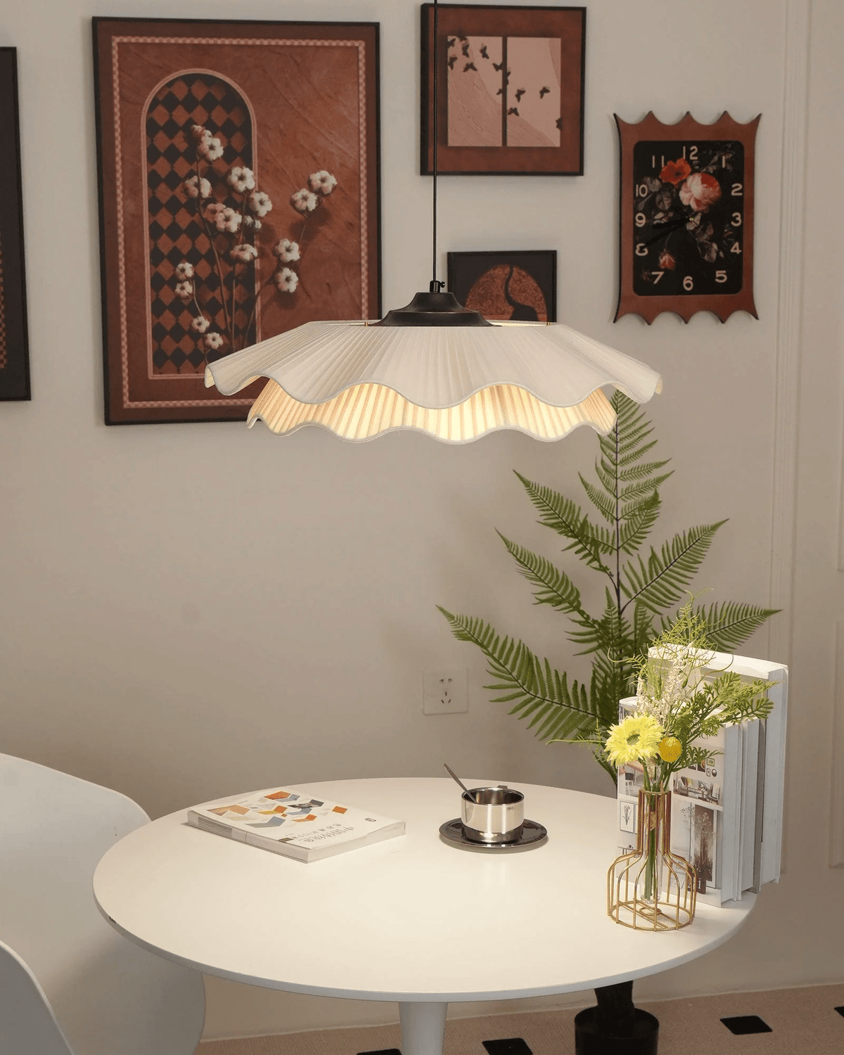 Ellorel Elegance Wave Brass Fabric Pendant Lamp