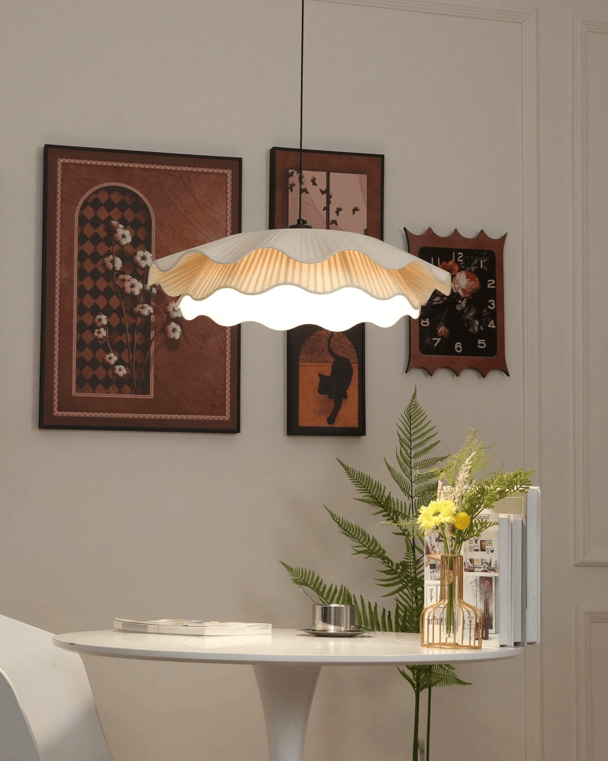Ellorel Elegance Wave Brass Fabric Pendant Lamp