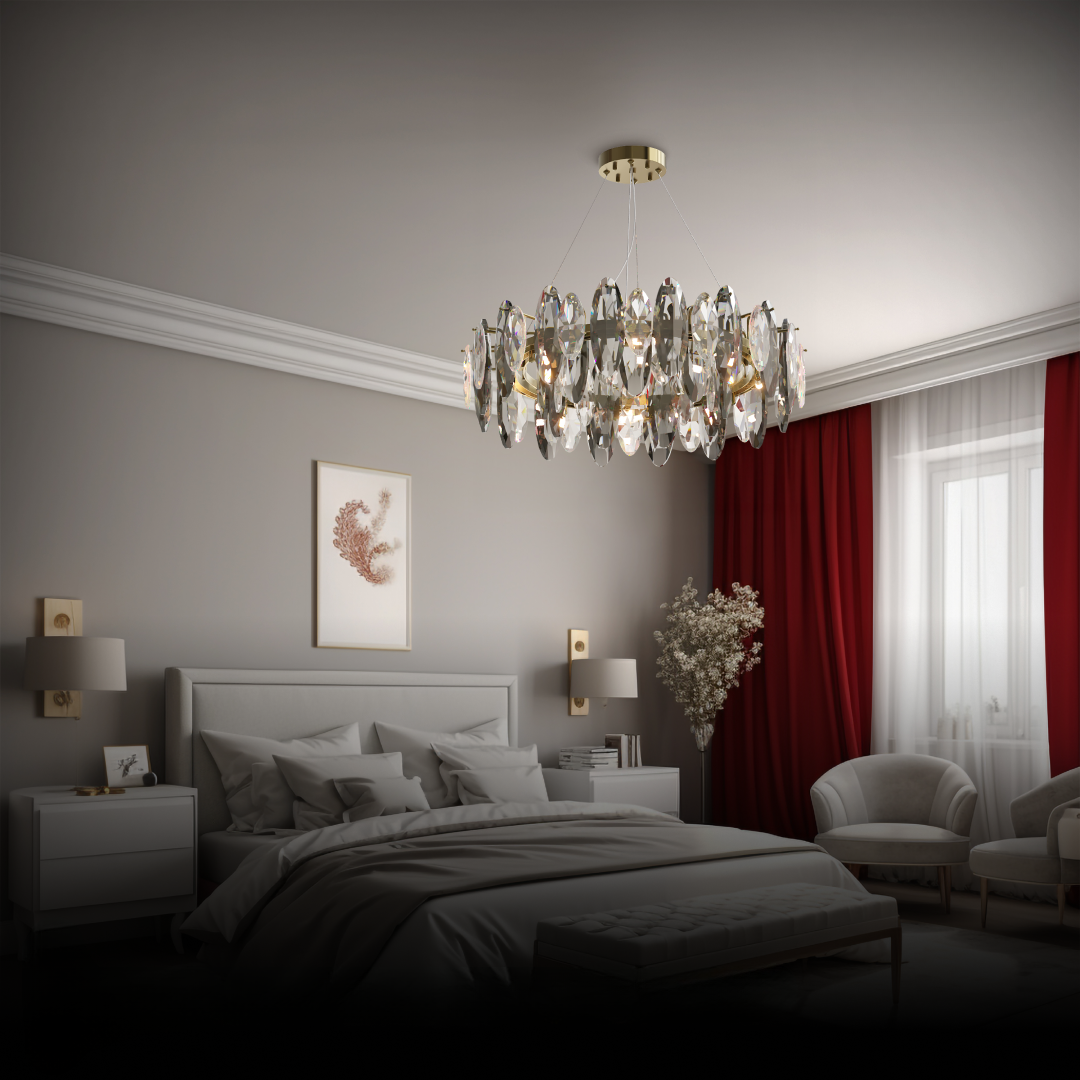 Wadotor Crystal Chandelier LED Elliptical Glass/Metal Gold Living Room