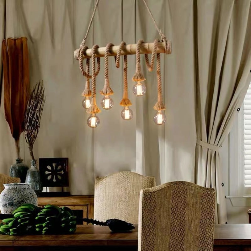 Ranobal Vintage Wood/Rope Pendant Light, Living Room