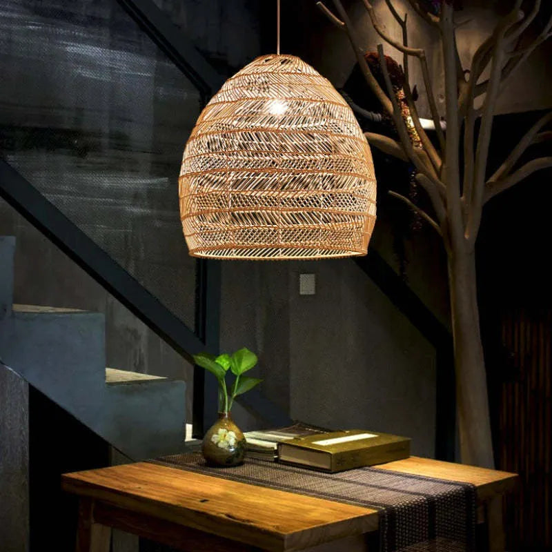 Lixi Rattan Bamboo Lampshade Hand Knitted Pendant Light-Neutral Decor