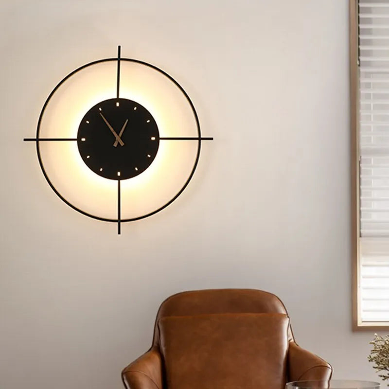 Norva Modern Clock Round Wall Lamp, Gold/Black-Neutral Decor