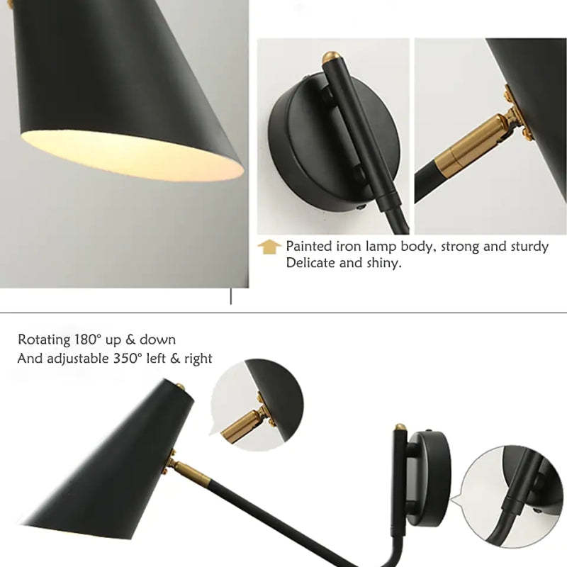 Higimer Rotatable Wall Lamp, Black & White & Gold, Bedroom