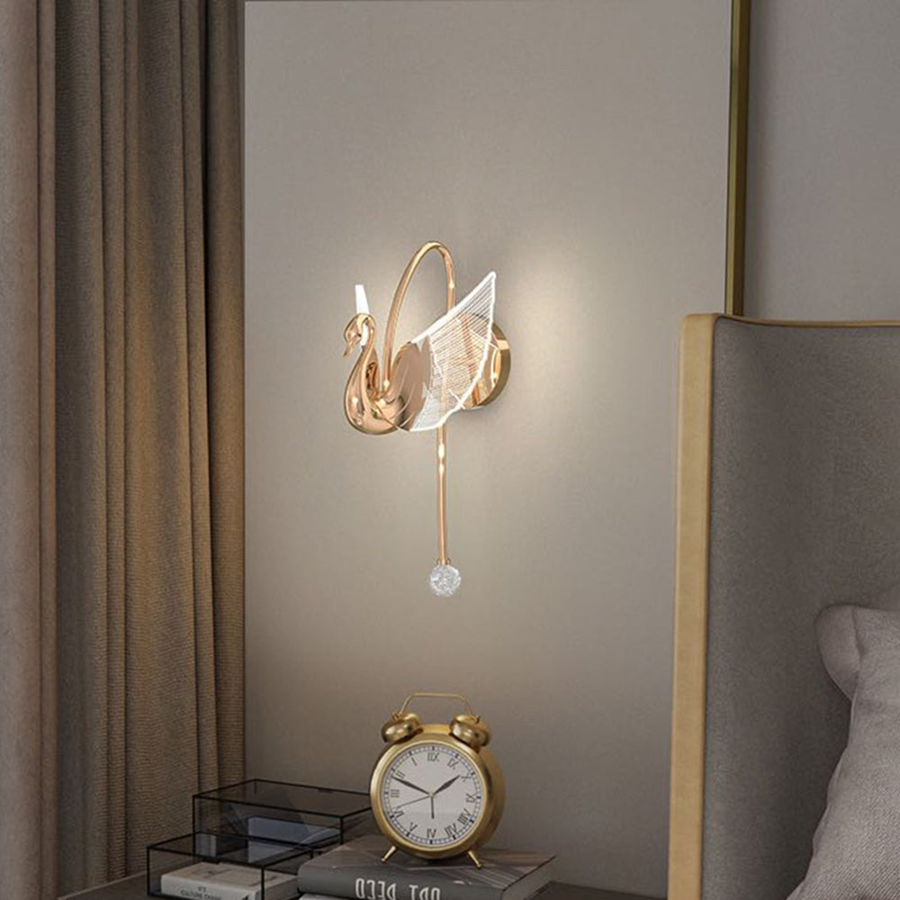 Duvebil Art Deco Swan /Metal Wall Lamp, Gold/Rose Gold