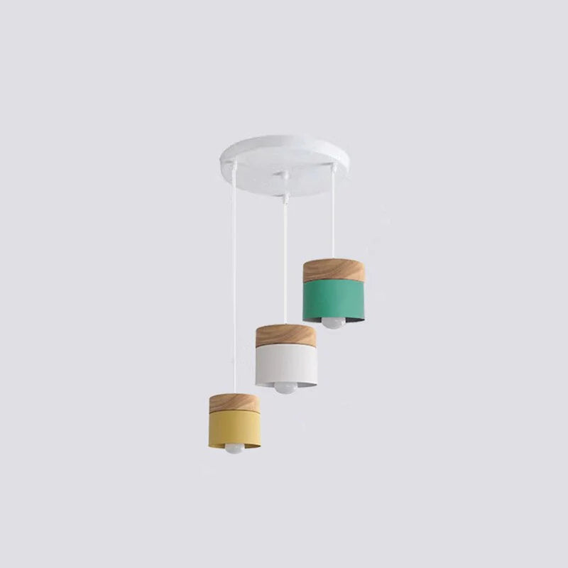 Moturos Modern Can Shape Metal/Wood Pendant Light