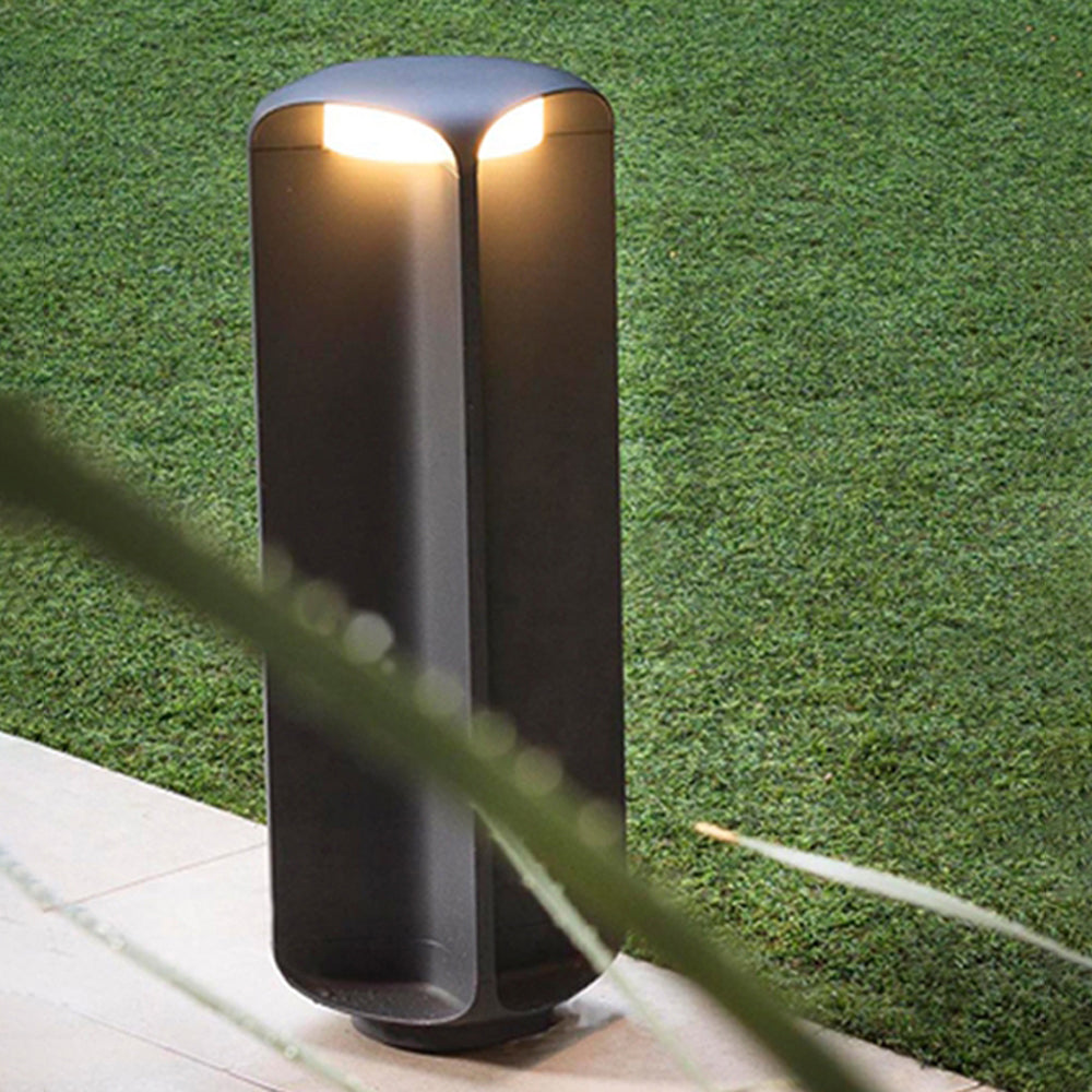 Tilobul Minimalist Cylinder Outdoor Floor Lamp, Metal/Glass, Black