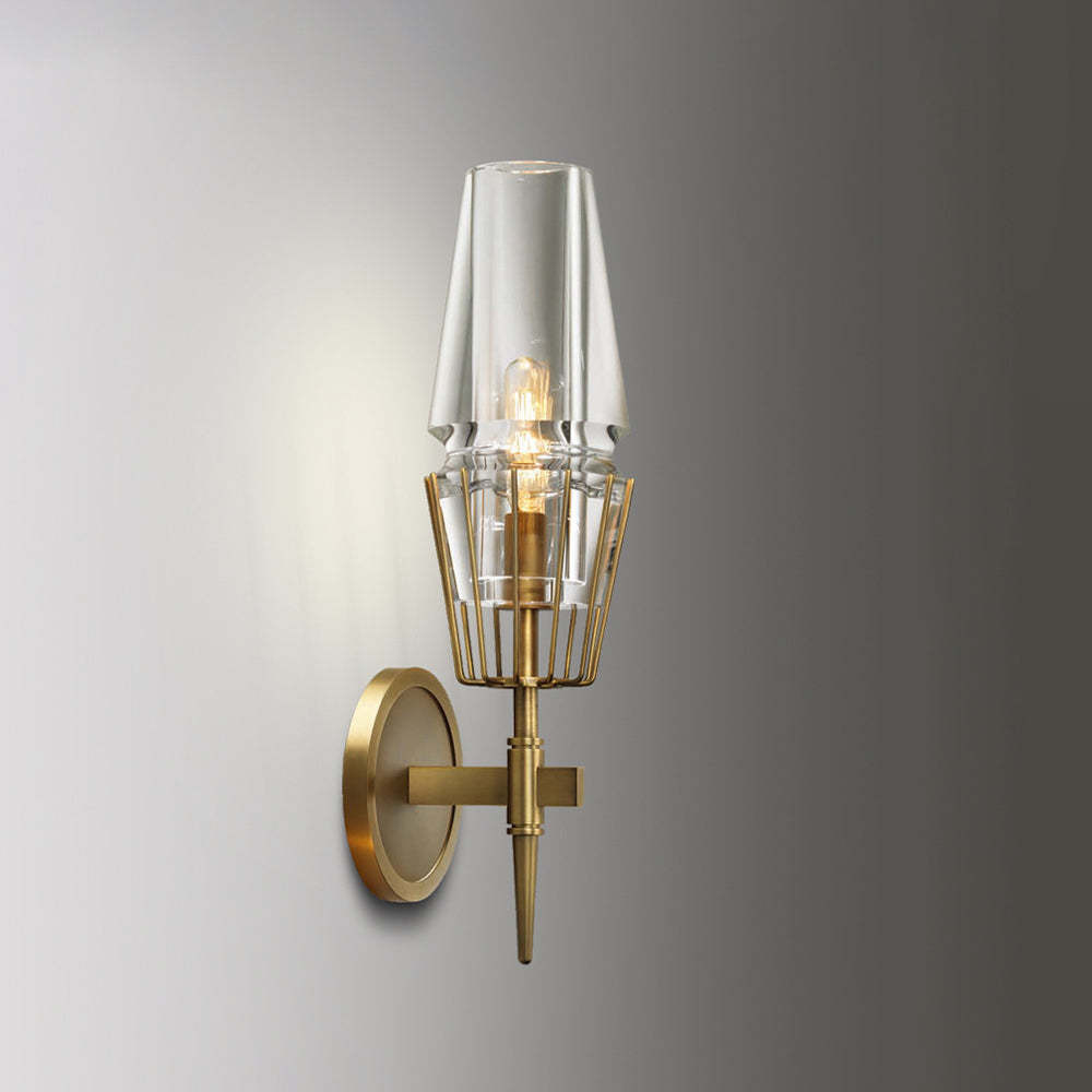 Kivisok Vintage Lantern Glass Wall Lamp, Gold