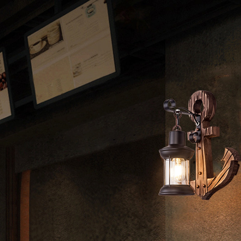 Ceturan Anchor Lantern Wall Lamp, Vintage/Antique, Wood, Bedroom