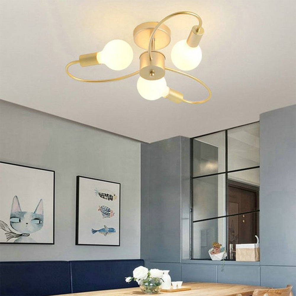 Pesubun Modern Metal Flush Mount Ceiling Light, Black/Gold
