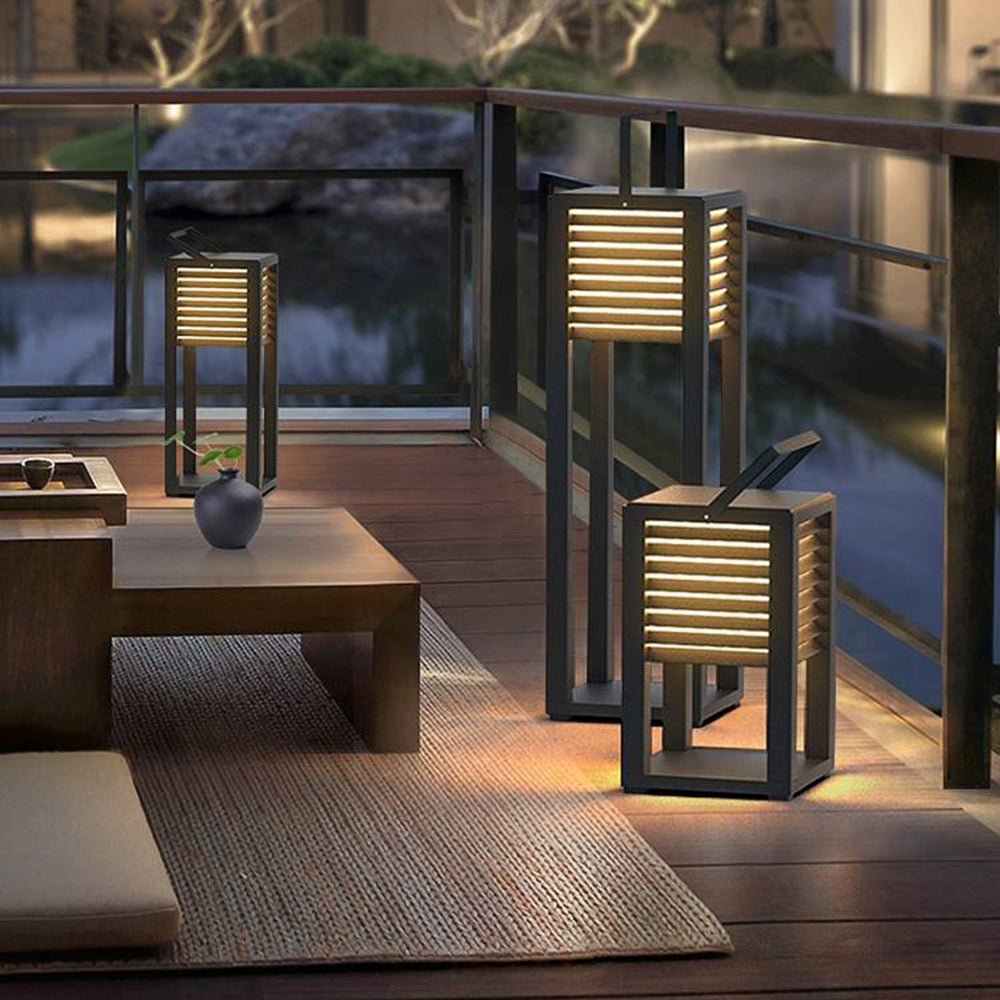 Lusulen Vintage Cuboid Metal Outdoor Floor Lamp, Black