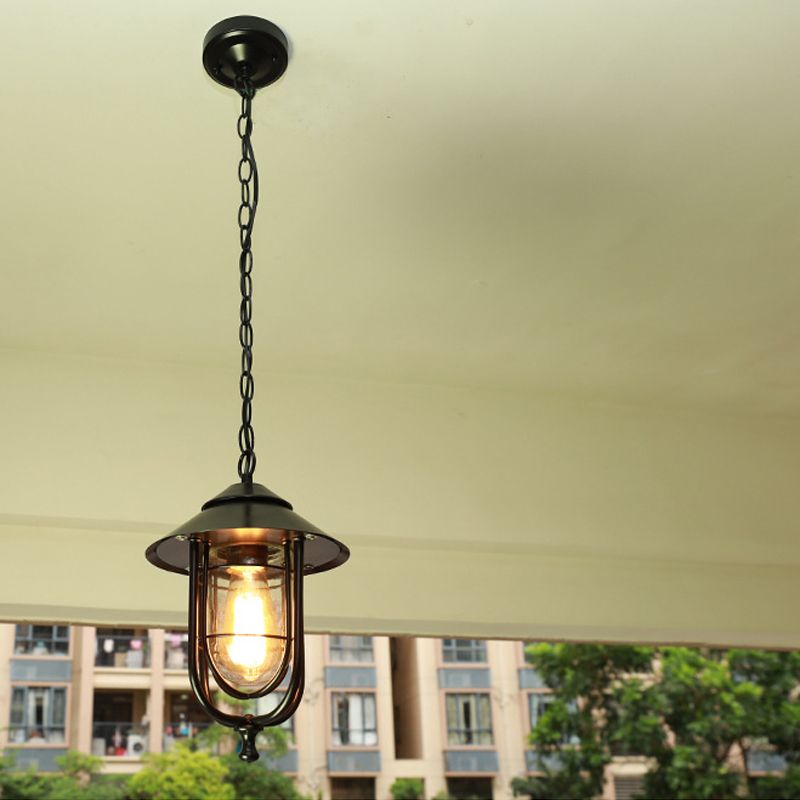 Dipugud Retro Lantern Metal Pendant Light, Black/Bronze