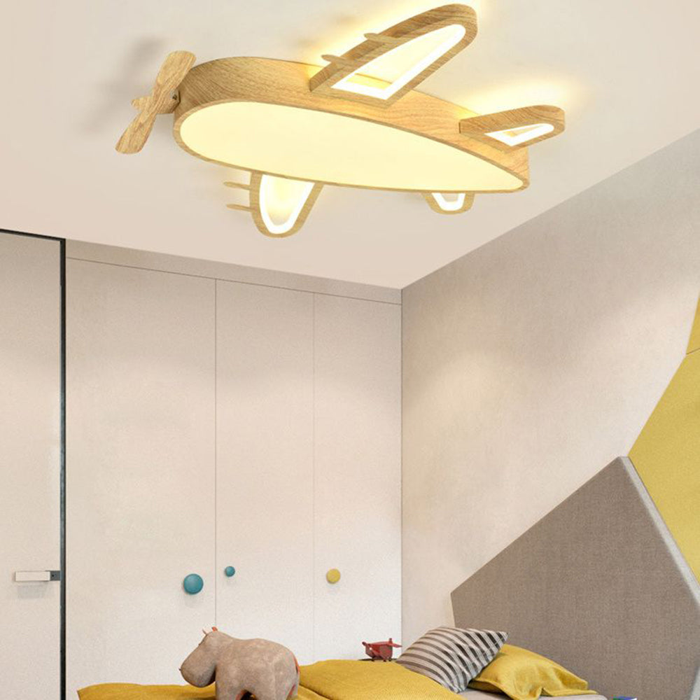 Tunomor Modern Art Deco Airplane Flush Mount Ceiling Light, Wood/Dark Wood