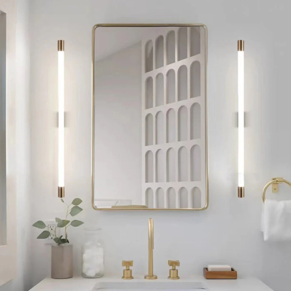 Fepupad Modern Gold Mirror Front Vanity Wall Lamp, Metal/