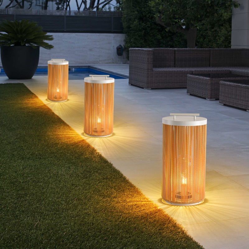 Kadatet Retro Metal/Rattan Floor Lamp, Hardwired/Solar/LED, Outdoor