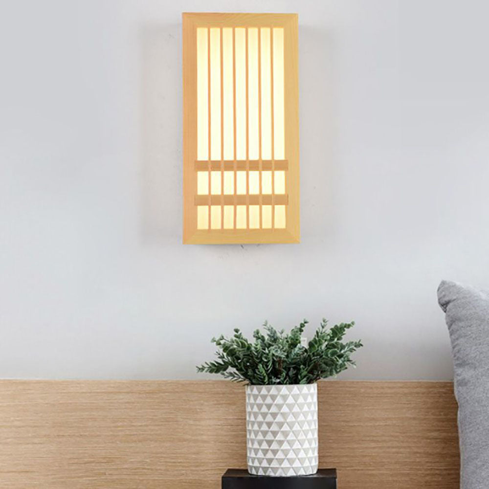 Jagegok Wall Lamp Rectangular Rustic, Wood/, Log Color, Bedroom