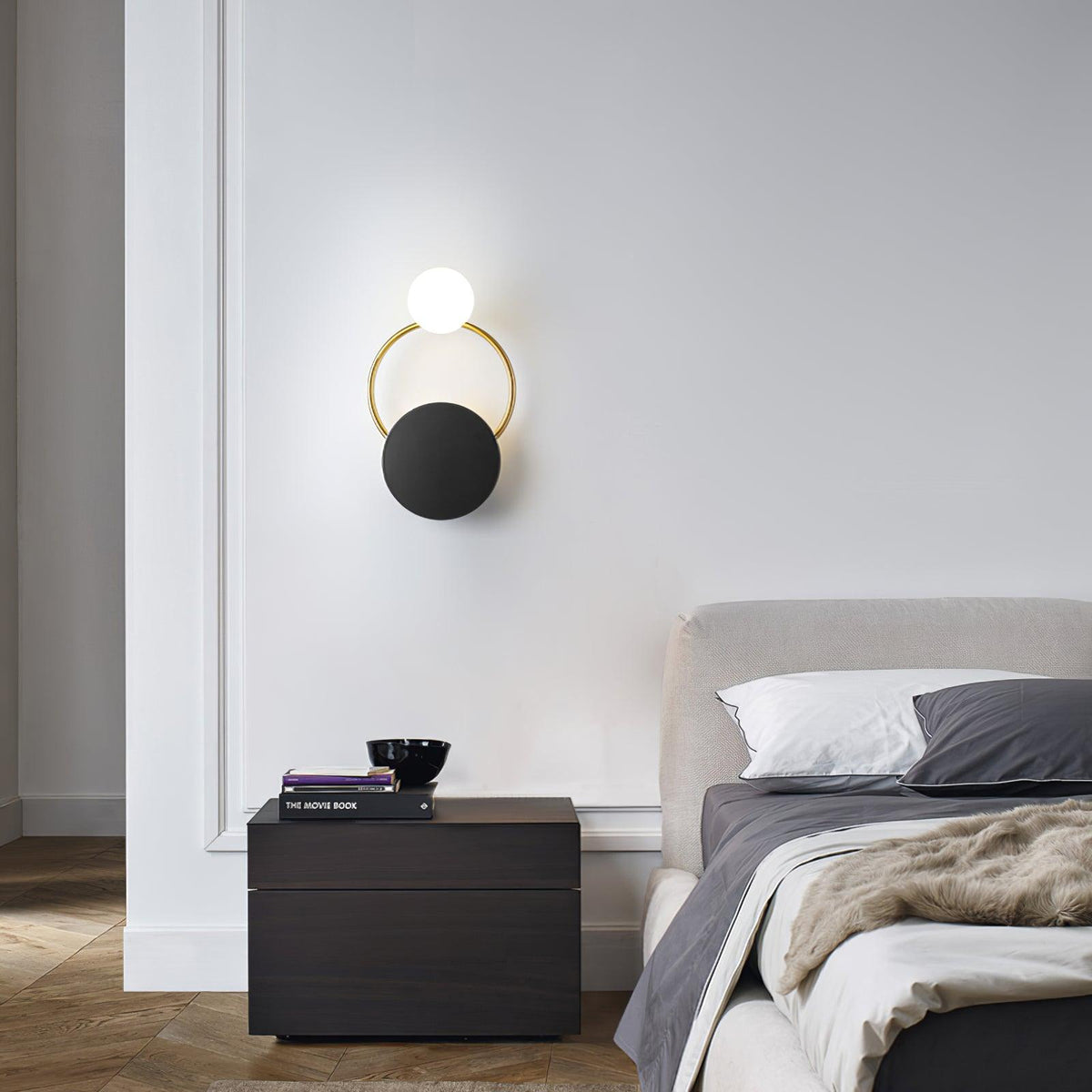 Bolitut Modern LED Triple Rings Wall Lamp, Metal/Glass, Gold/Black, Bedroom