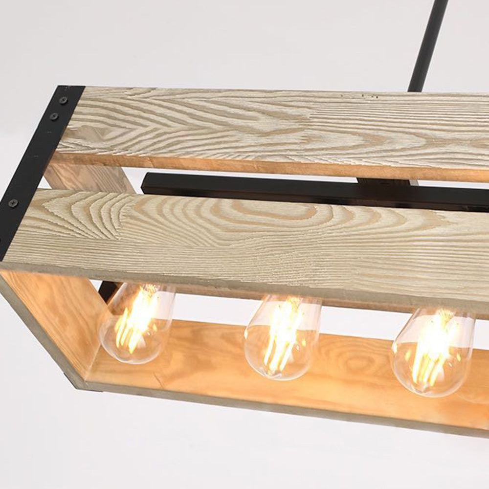 Finubit Retro Rectangular Metal & Wood Pendant Light, 5 Heads, 2 Style