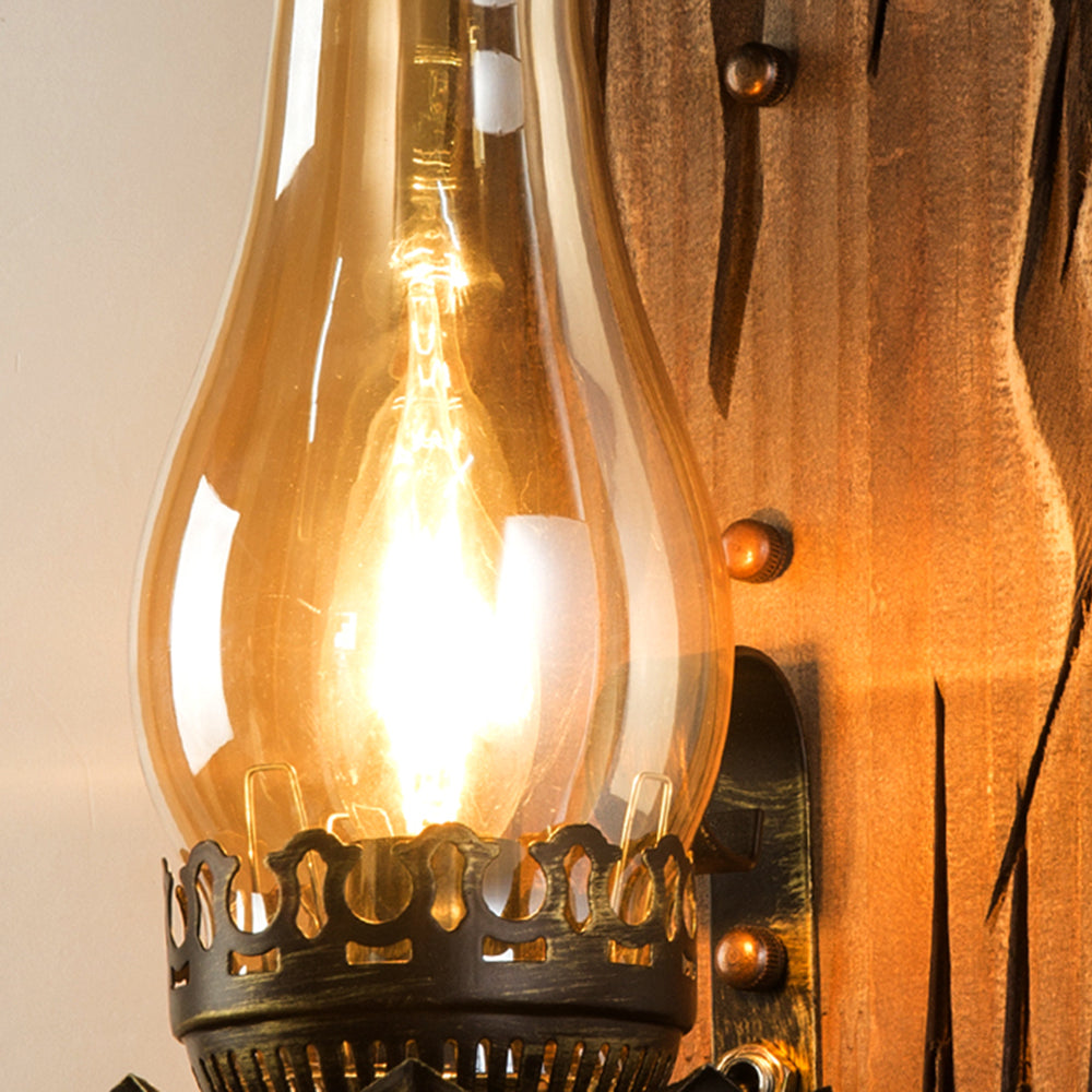 Genaler Wall Lamp Vintage Candle Wooden Glass, Bedroom