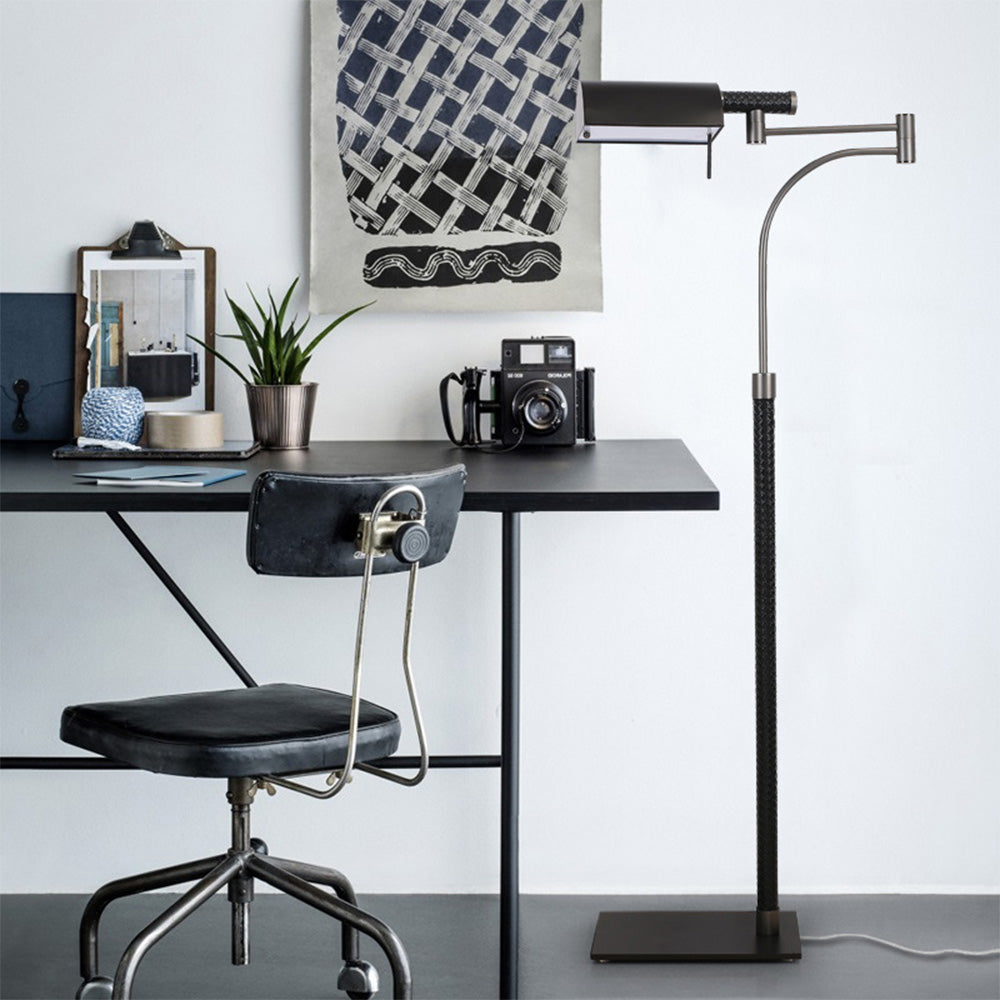Geruguk Design Modern Black Floor Lamp, Leather & Metal