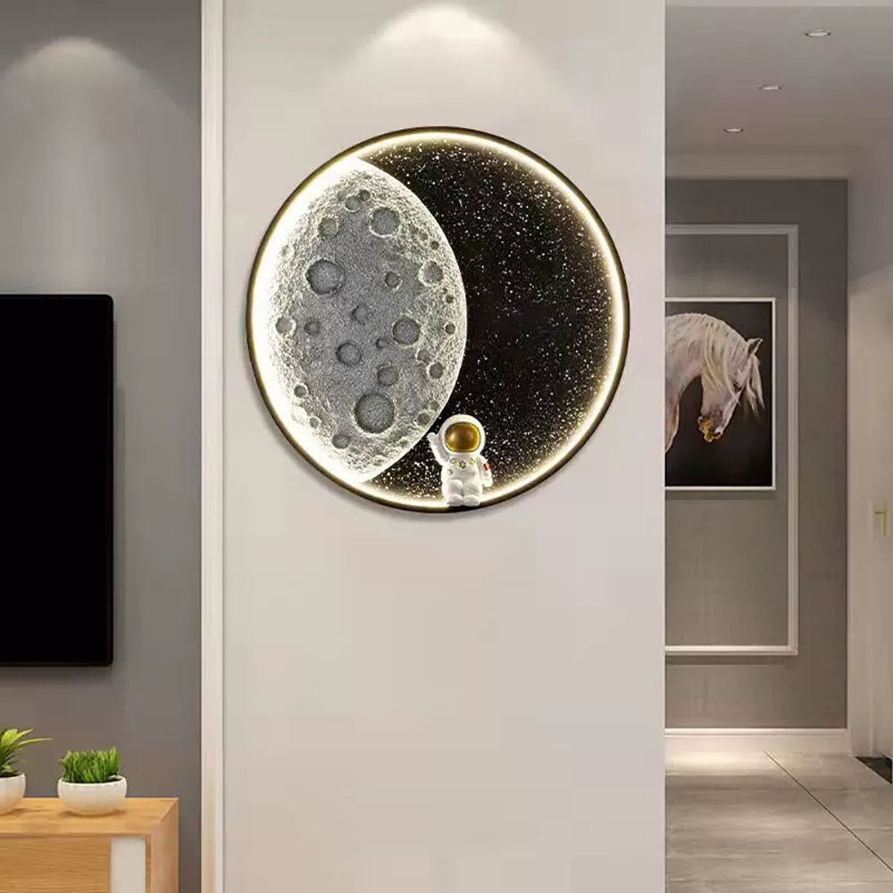 Ditabed Astronaut Round Moon Black Wall Lamp, Metal