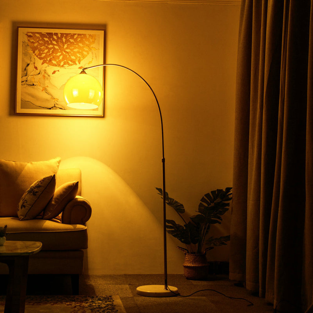 Mibusil Floor Arc Lamp, Tall Floor Light, Modern, Orange/ White
