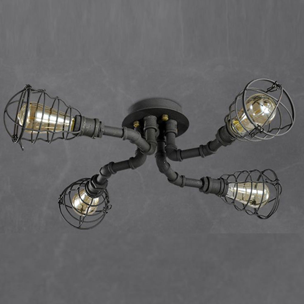 Watopet Industrial Flush Mount Ceiling Light, Black/Brass