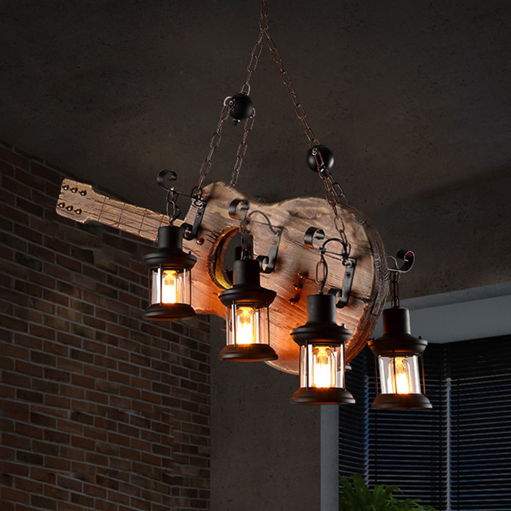 Buluten Retro Guitar Metal & Wood Pendant Light, 4 Heads