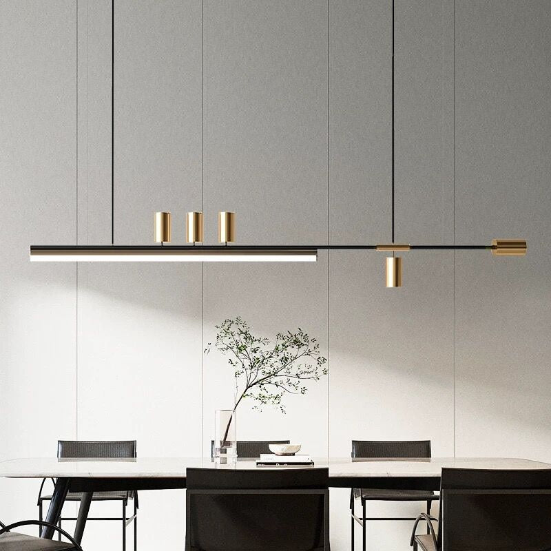 Wikuman Modern Long LED Pendant Light Black Metal Dining Room