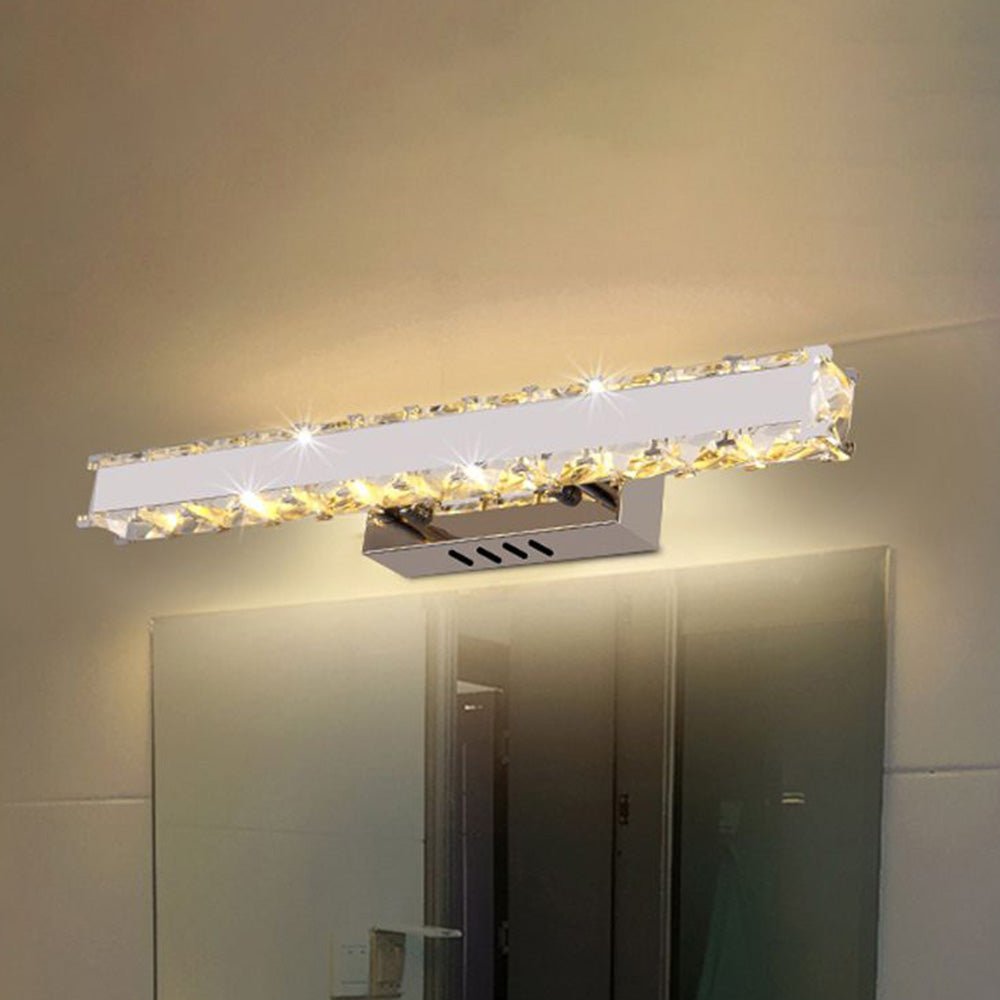 Sigavek Modern Rectangular Metal/Crystal Mirror Front Wall Lamp, Gold