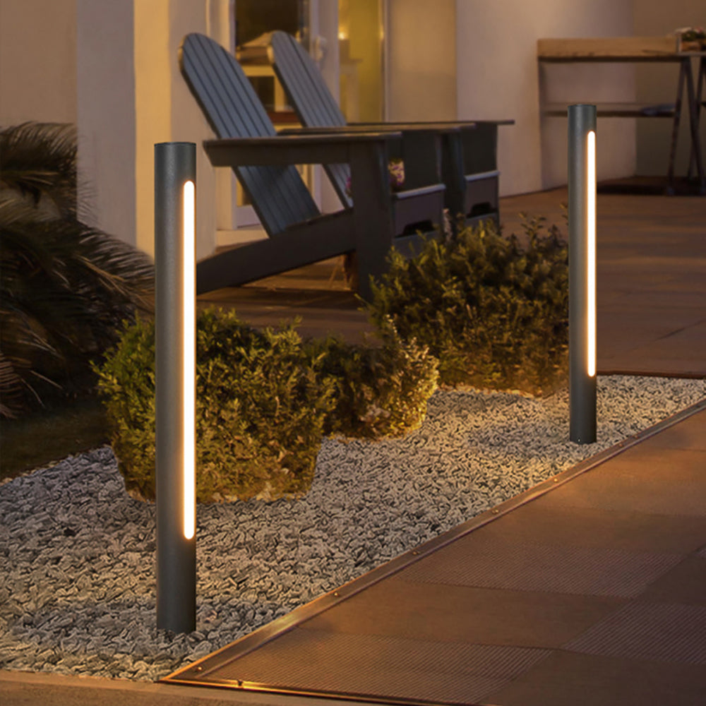 Sukalul Metal Cylindrical Linear Strip Outdoor Path Light, Black